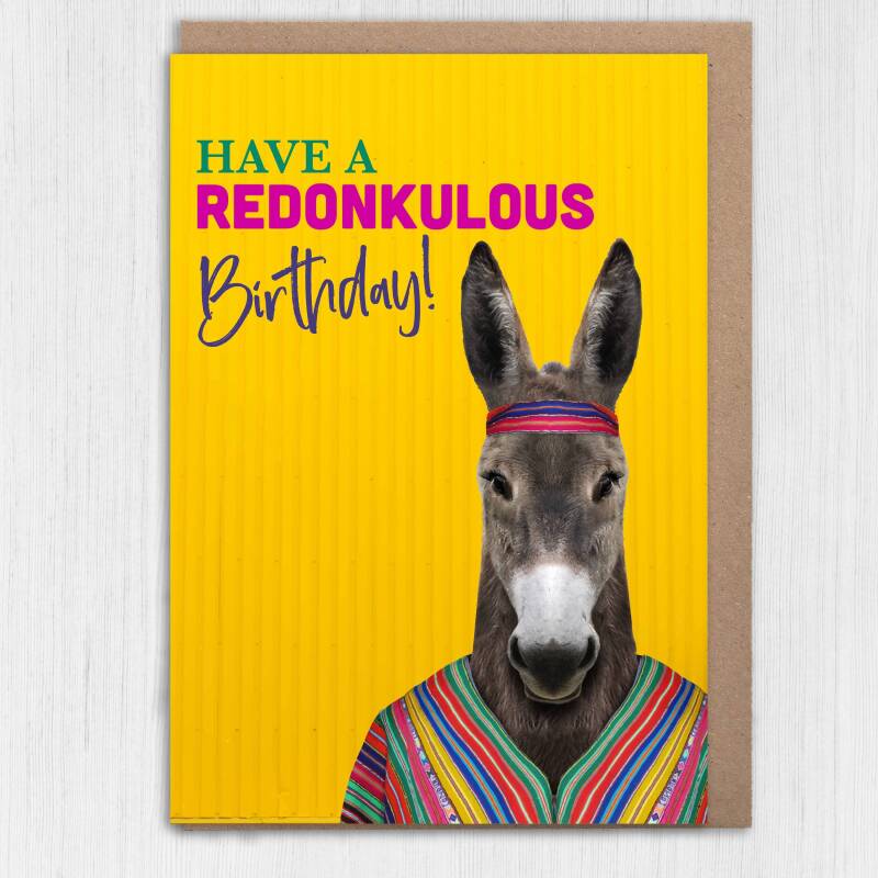 Have a redonkulous birthday donkey animal in birthday card for children, kids, young people, son, daughter (Animalyser) Size A6/A5/A4/Square - A6: Single card