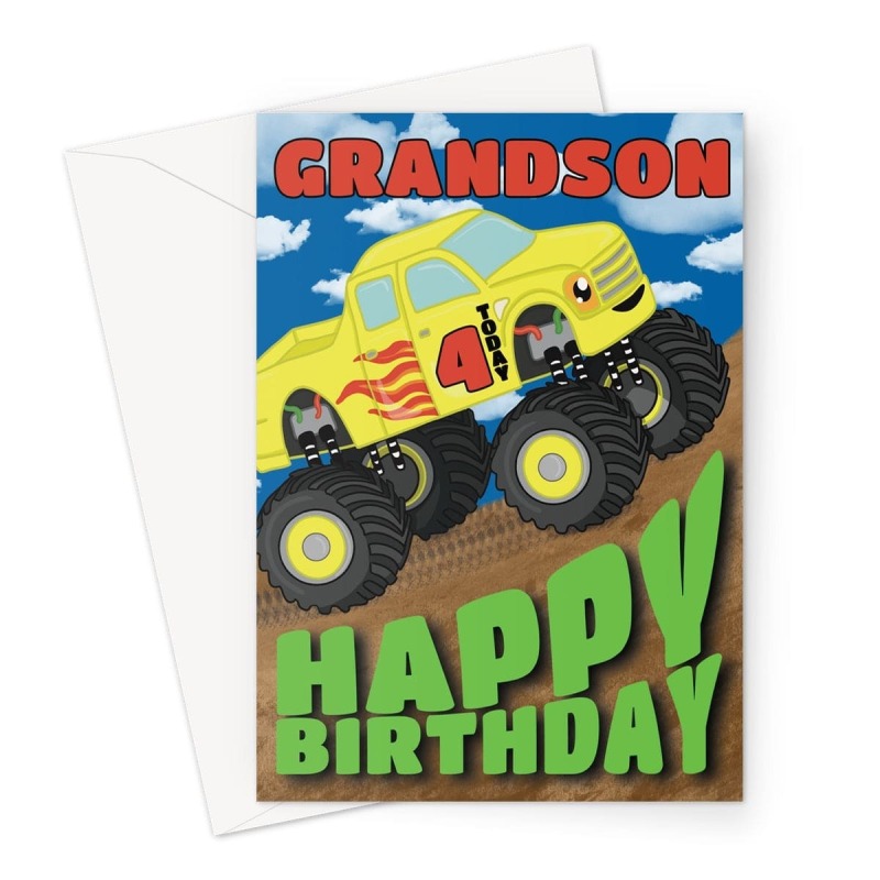 Grandson 4th Birthday Card - Monster Truck - A5 Portrait - 1 Card