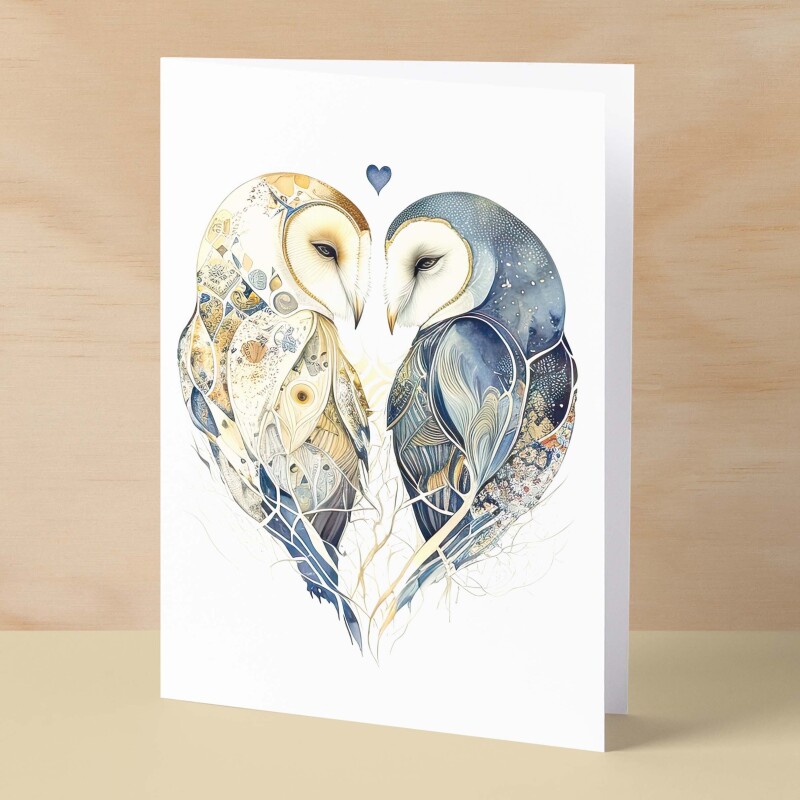 Anniversary Card For Husband Card for Anniversary Card For Wife Owl Anniversary Card For Couple Engagement Card For Couple Wedding Card - Small (4x6) / Blank Message