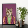 Cat in clothes, animal print, wall art - A5 - Glossy - Green