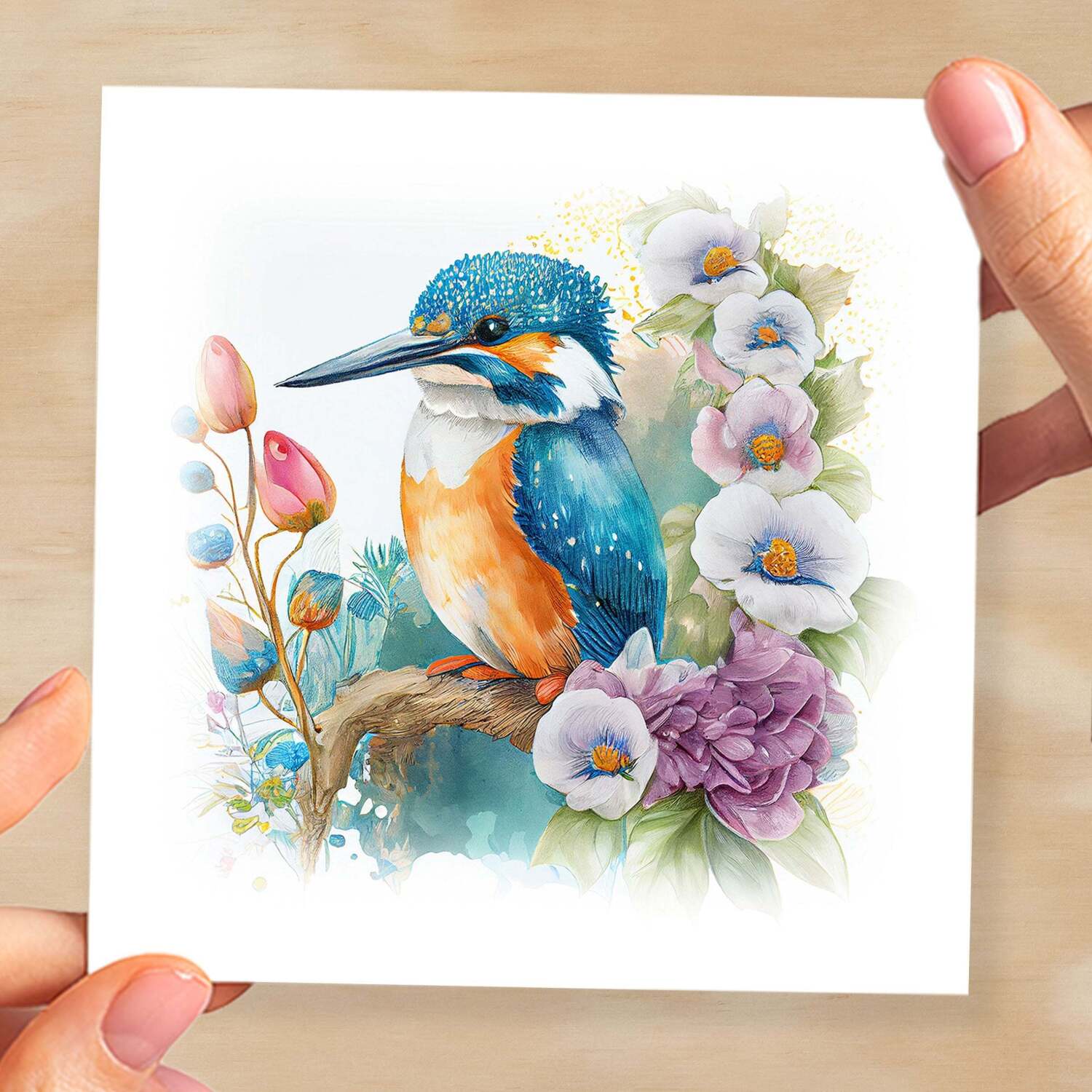 Notelet Card of a King Fisher Any Occasion Card For Her or For Him Card For Birthday or Easter Card Thank You Card - Square (6x6) / Blank Message