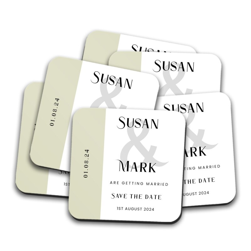 Wedding favor Coasters for guests, Custom wooden coasters, Personalised Wedding Table Coasters - Modern Save the date Cards for guests. - Single Sample - Yes