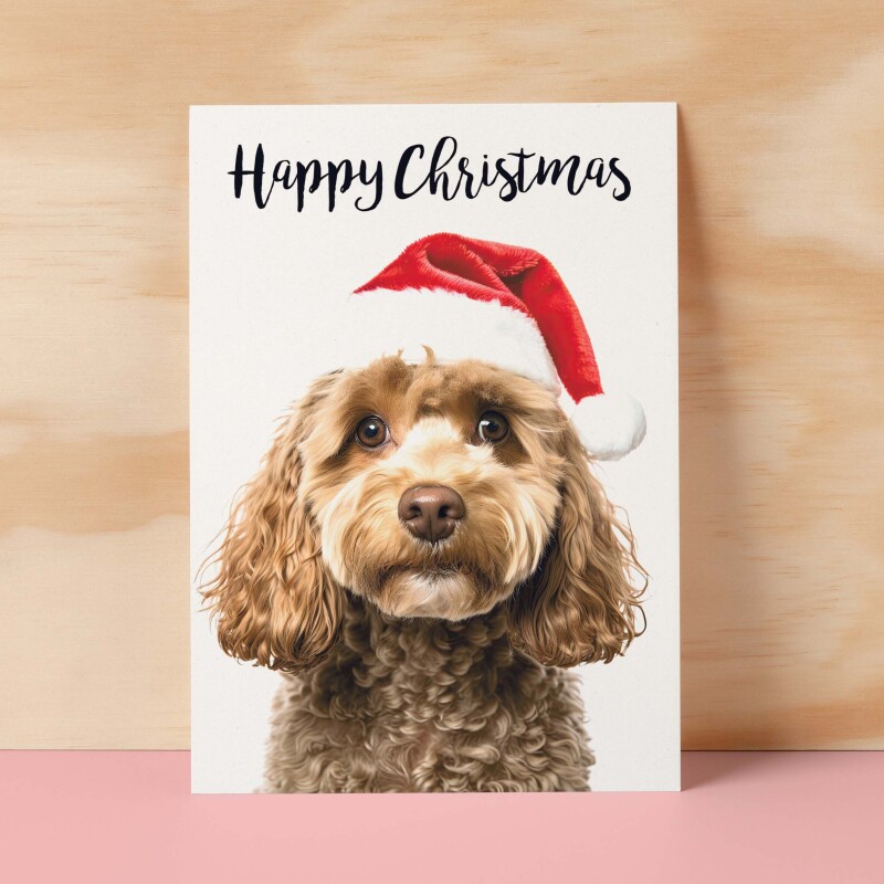 Christmas Card For Him or Her Christmas Card With A Dog Cockerpoo Dog Christmas Card For Anyone Friend or Relative Christmas Card of a Dog - Small (4x6) / Blank Message