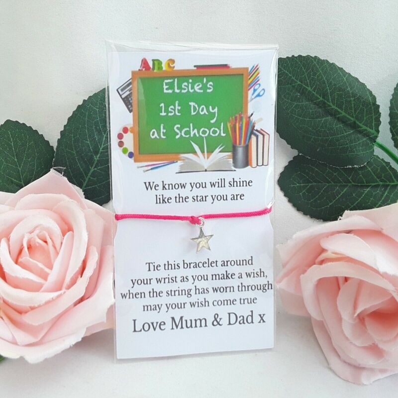 Personalised 1st day at school bracelet, 1st day at school gift, 7 cord colours - Star bracelet