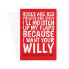 Rude Valentine's Day Card for Him – "I Want Your Willy" Funny Roses Are Red Poem - A5 Portrait - 1 Card