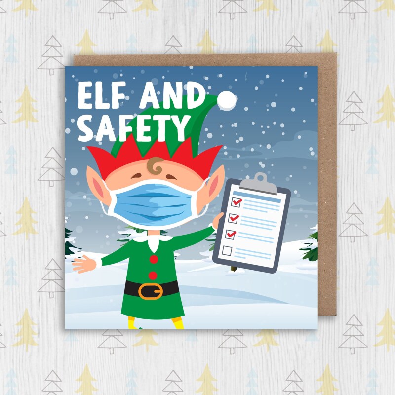 Elf and safety funny health and safety Christmas, Holidays, Xmas, festive card for colleague, coworker, friend (Size A6/A5/A4/Square 6x6") - A6: Single card