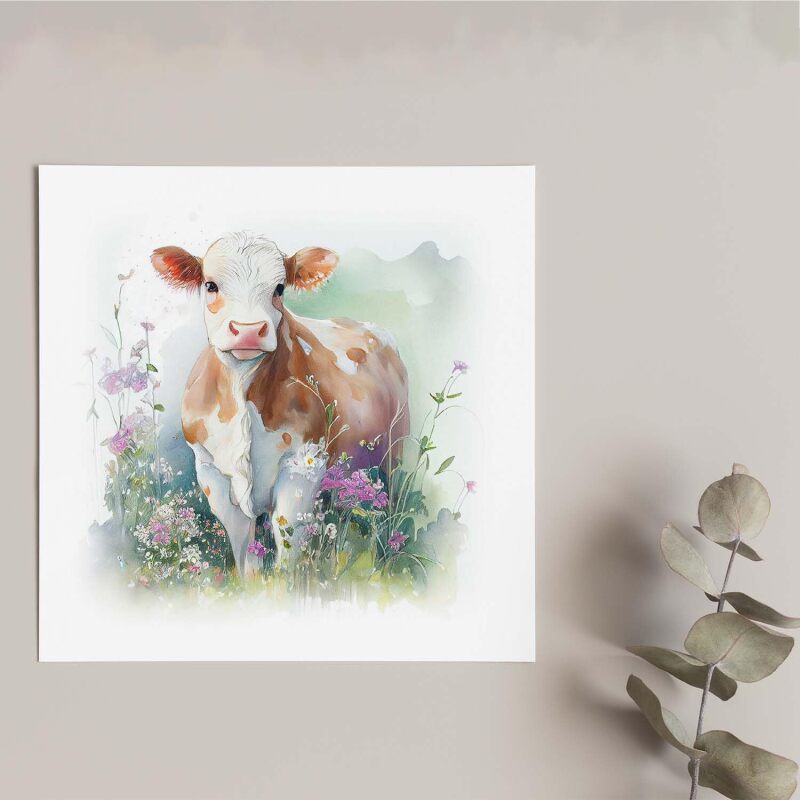 Notelet Card of a Cow For Anyone Any Occasion Card For Her or For Him Card For Birthday or Easter Card Thank You Card - Square (6x6) / Blank Message