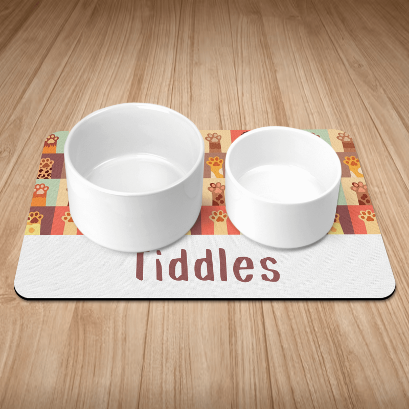 Personalised Retro Cat Paws Print Kitten/Cat Bowl Mat