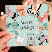 Seasons Greetings cute woodland animals Christmas, Holidays, Xmas, festive card for friends, mates, neighbours (Size A6/A5/A4/Square 6x6")