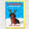 Dachshund through the snow funny dashing song, from the dog, pet, Christmas, Holidays, Xmas, festive card (Size A6/A5/A4/Square 6x6") - A6: Single card