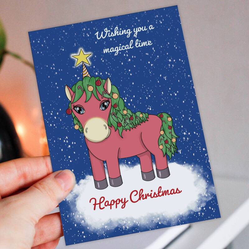 Wishing our magical child personalised unicorn Christmas, holidays card for child, son, daughter, grandchild, niece, nephew (Size A6/A5/A4) - A6: Single card
