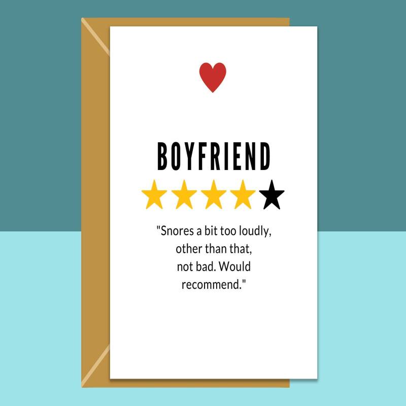 Boyfriend - 4 Stars - Valentine's Card - For him - Snores too much!