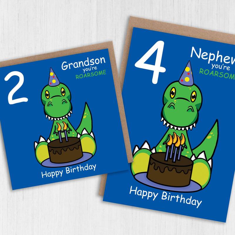 Dinosaur you're roarsome personalised with relation and age birthday for ages 1-6 child, boy, girl, relation (Size A6/A5/A4/Square 6x6") - A6: Single card