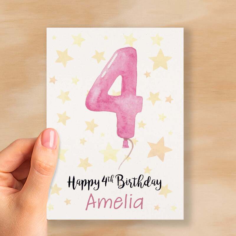 Personalised 4th Birthday Card For Girl Custom Name Card For Girl Forth Birthday Card For Child Birthday Card for Girl Custom 4th Birthday - Small (4x6) / Blank Message