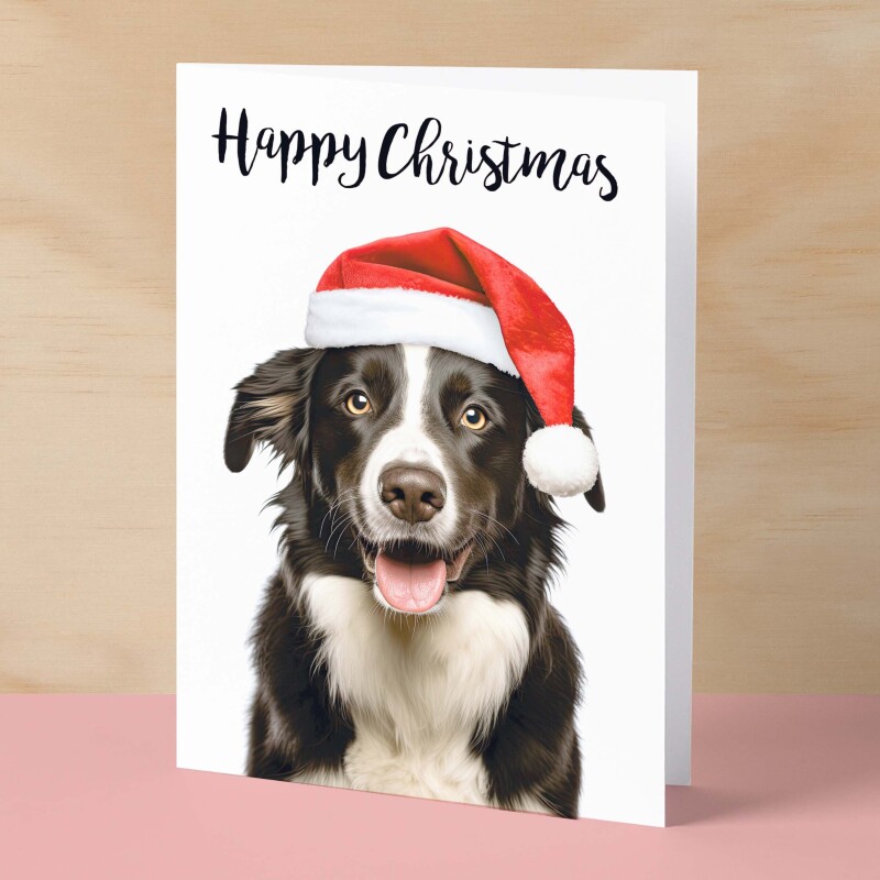 Christmas Card For Him or Her Christmas Card With A Dog Collie Dog Christmas Card For Anyone Friend Fun Christmas Card of a Dog - Small (4x6) / Blank Message