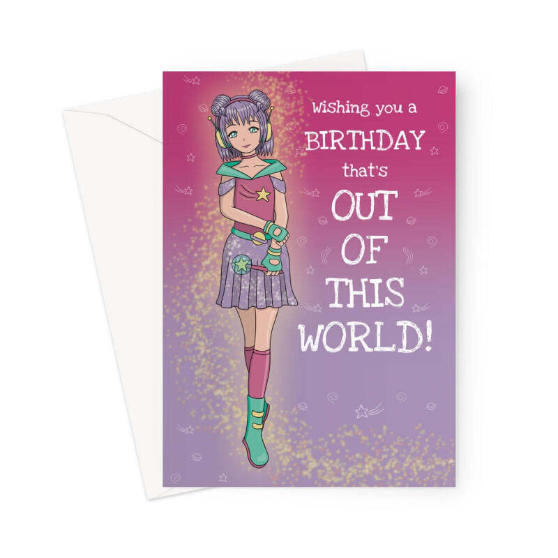 Out Of This World Space Themed Birthday Card For A Girl - A5 Portrait - 1 Card