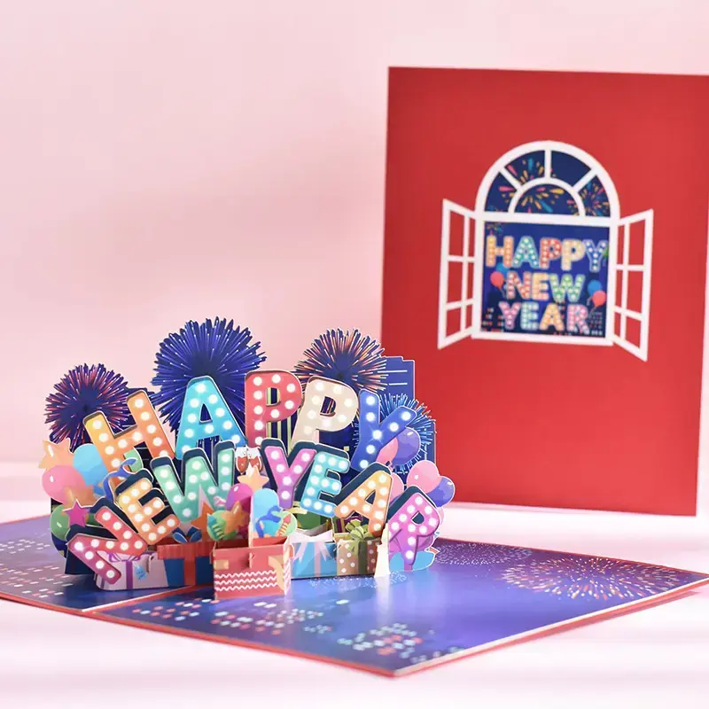 Happy New Year - City Window Nightscape - 3D Popup Card