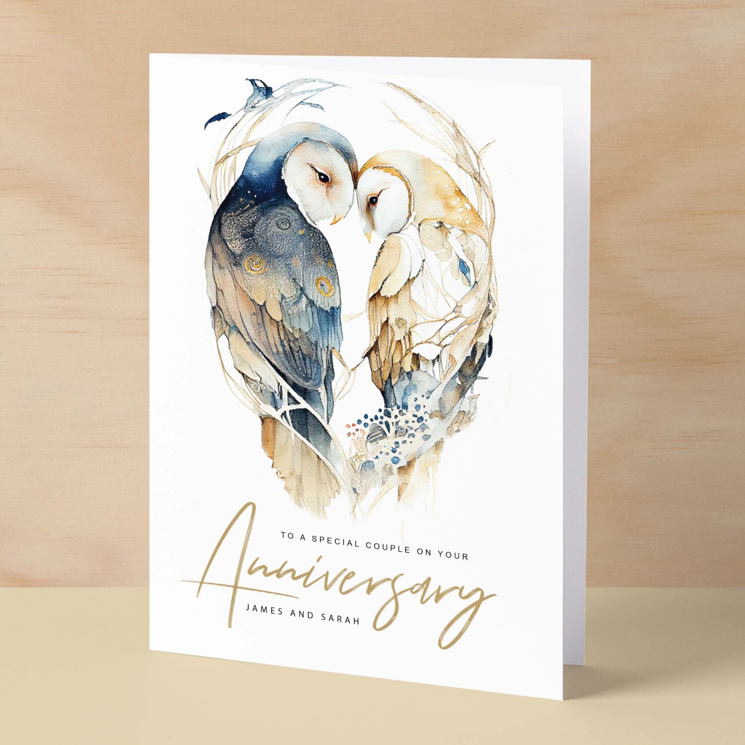 Personalised Anniversary Card For Couple Custom Anniversary Card Anniversary Card For Son and Daughter Inlaw Card Owl Anniversary Card - Small (4x6) / Blank Message