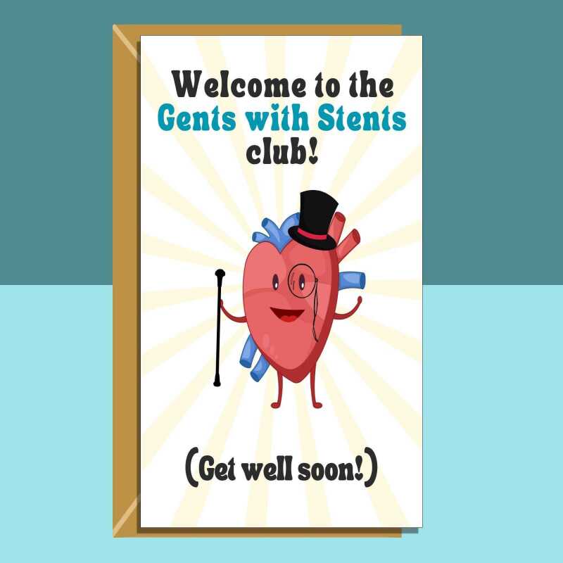 Funny Get Well Soon Card  - Coronary angioplasty - Heart Operation - Stents - For Him - Personalised inside. - Blank inside - Regular