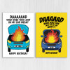 Funny car problems, car on fire, mechanic Dad birthday card from daughter or son: What does this light on my car mean? Size A6/A5/A4/Square - A6: Single card - Yellow