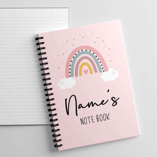 A5 Personalised Pink Rainbow Notebook Nurse Gift Set, Teacher Note Book, Pink Rainbow Note Book.