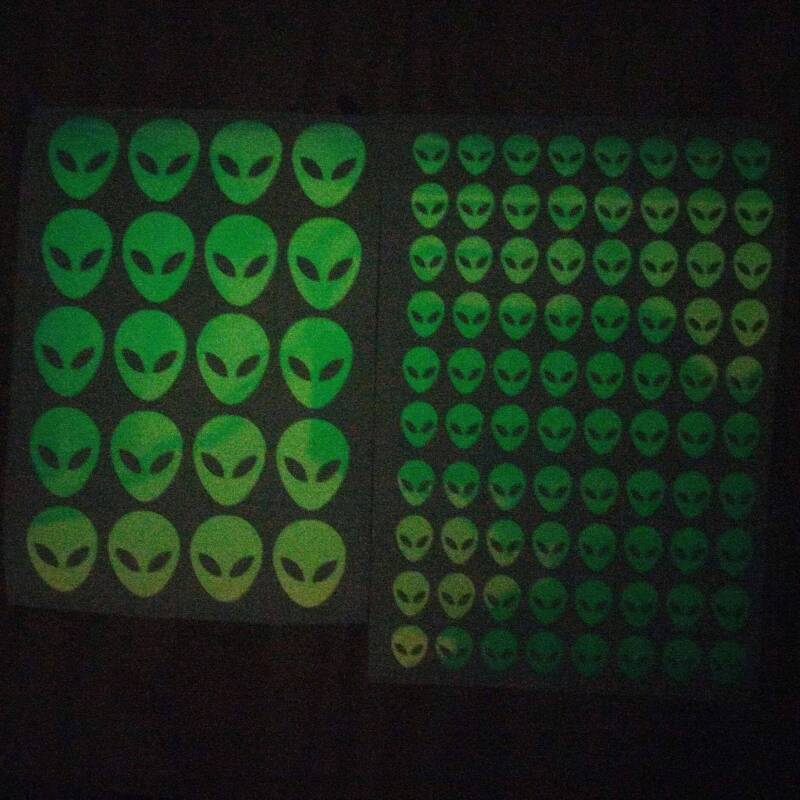 Glow in the Dark Alien Stickers in 1 inch or 0.5inch sizes - 1