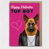 Happy Valentine Top Boy German Shepherd dog animal in clothes card for boyfriend, husband, male partner (Animalyser) Size A6/A5/A4/Square - A6: Single card