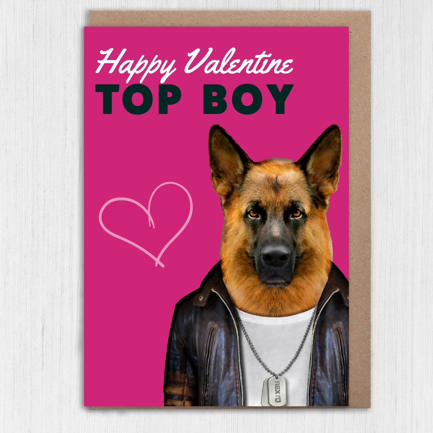 Happy Valentine Top Boy German Shepherd dog animal in clothes card for boyfriend, husband, male partner (Animalyser) Size A6/A5/A4/Square - A6: Single card