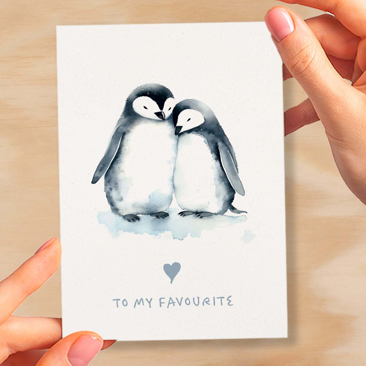 Anniversary or Valentine's Card for Her Anniversary Card for Wife Valentines Day Card For Husband Boyfriend or Girlfriend Cute Penguin Card - Small (4x6) / Blank Message