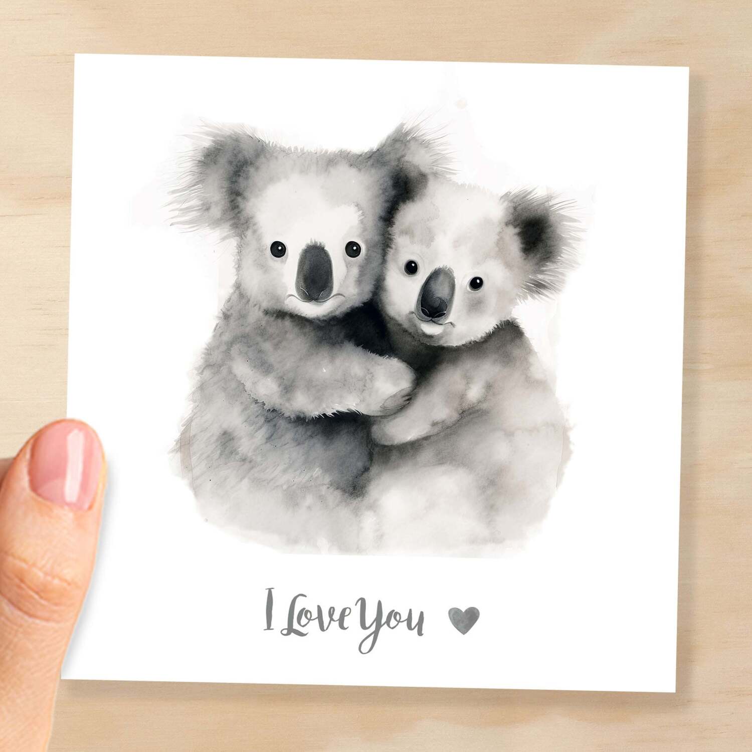 Anniversary or Valentine's Day Card For Wife Anniversary Card For Husband Boyfriend or Girlfriend Valentines Card For Him or Her Koala Love - Square (6x6) / Blank Message