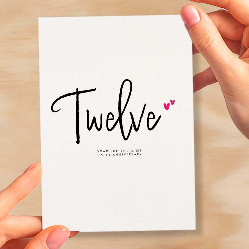 Twelve Year Anniversary Card For Husband 12 Year Anniversary Card Boyfriend or Girlfriend Wedding Anniversary Card For Wife - Small (4x6) / Blank Message