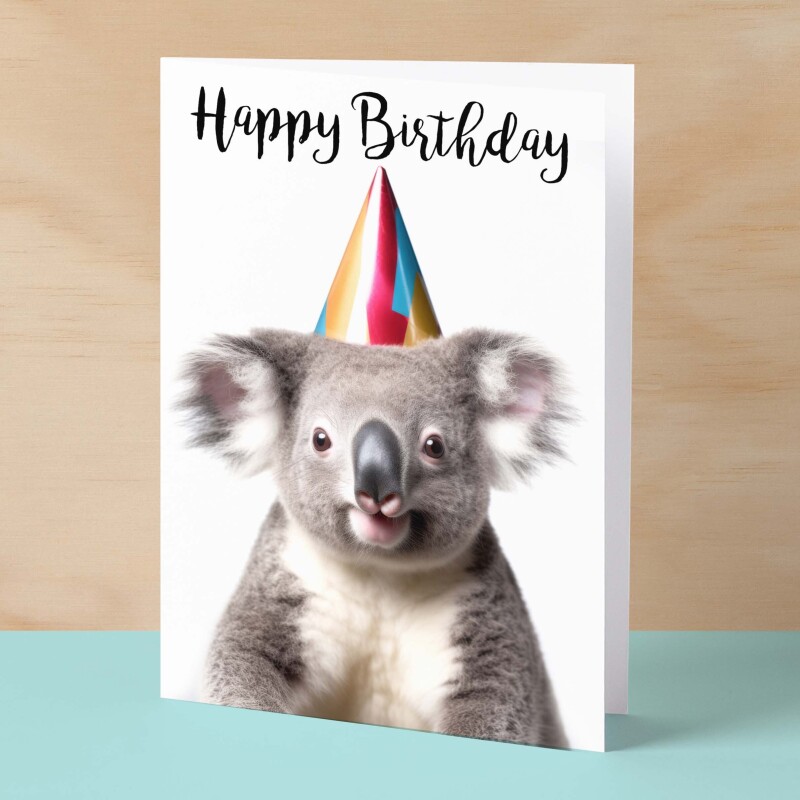 Birthday Card For Him or Her Fun Birthday Card of A Koala Happy Birthday Card For Mum, Dad, Sister Brother - Small (4x6) / Blank Message