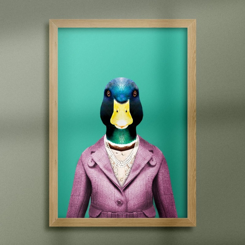 Duck in clothes, animal print, wall art - A5 - Glossy - Blue