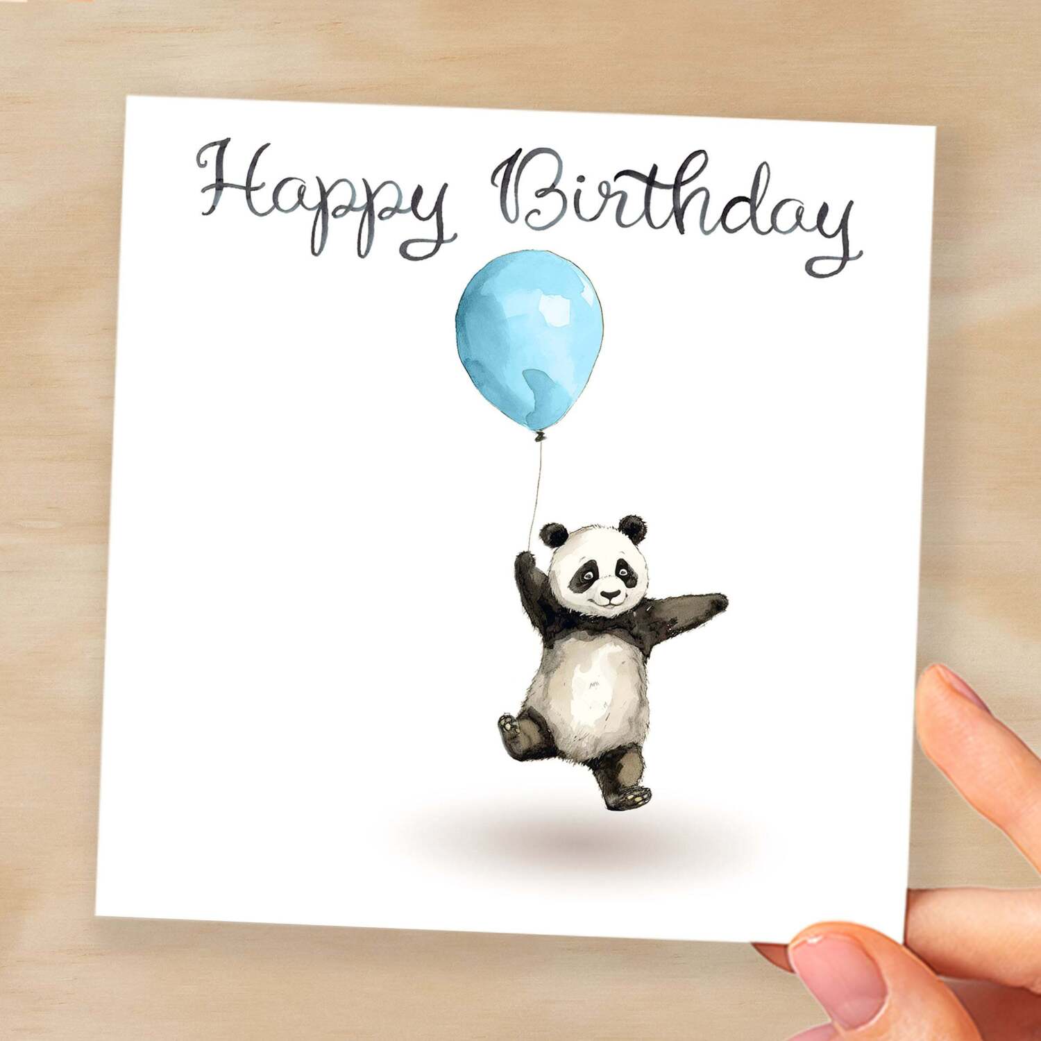 Birthday Card for Child Birthday Card For Kids Birthday Card For Her or Him Cute Panda Birthday Card With Birthday Balloons For Boy or Girl - Square (6x6) / Blank Message