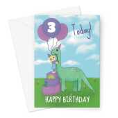 Girls 3rd Birthday Card - Cute Dinosaur