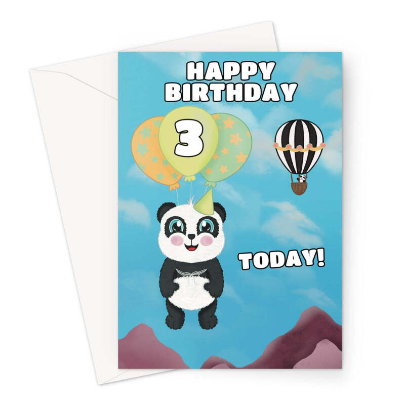 Happy 3rd Birthday Cute Panda Bear - A5 Portrait - 1 Card