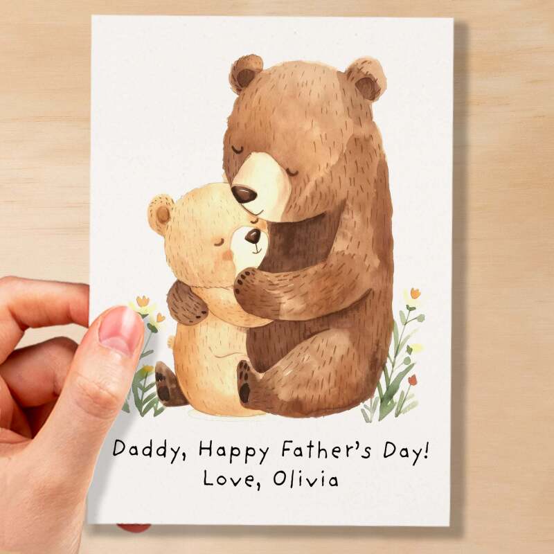 Personalised Father's Day Card For Daddy Cute Bear and Cub Illustration Father's Day Card For Dad Father's Day Gift From Child - Large (5x7) / Blank Message