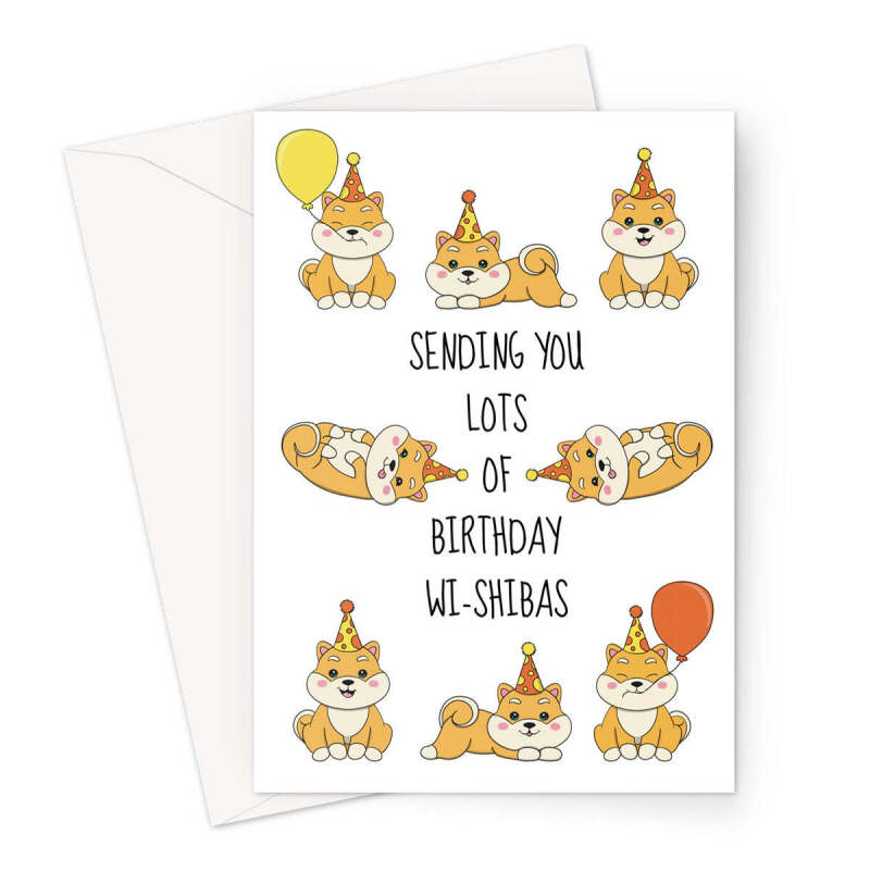 Cute Shiba Inu Birthday Card - A5 Portrait - 1 Card