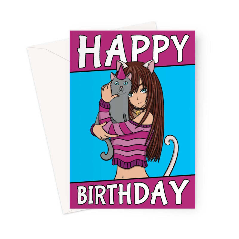 Anime Cat Girl Birthday Card - A5 Portrait - 1 Card