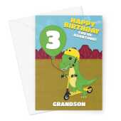 Dinosaur Scooter Grandson 3rd Birthday Card