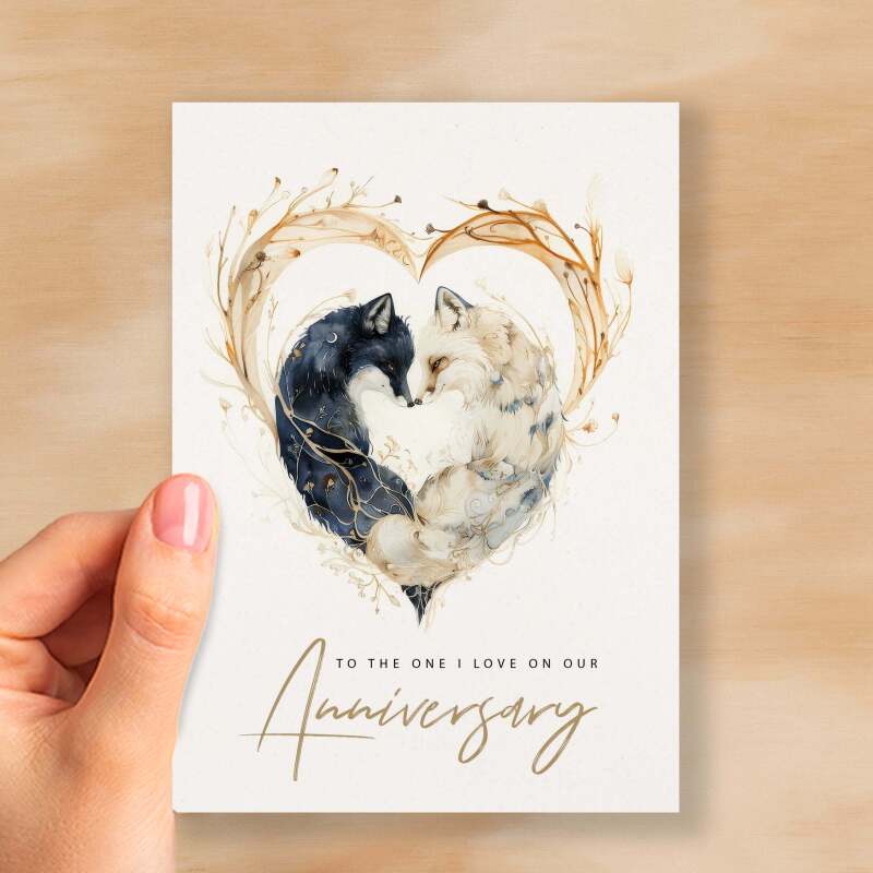 Anniversary Card For Wife Wedding Anniversary Card For Husband Anniversary Card For Boyfriend Fox Love Heart Anniversary Card For Girlfriend - Small (4x6) / Blank Message