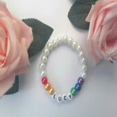 Personalised Bracelet, Rainbow Bracelet, Newborn to Adult Sizes