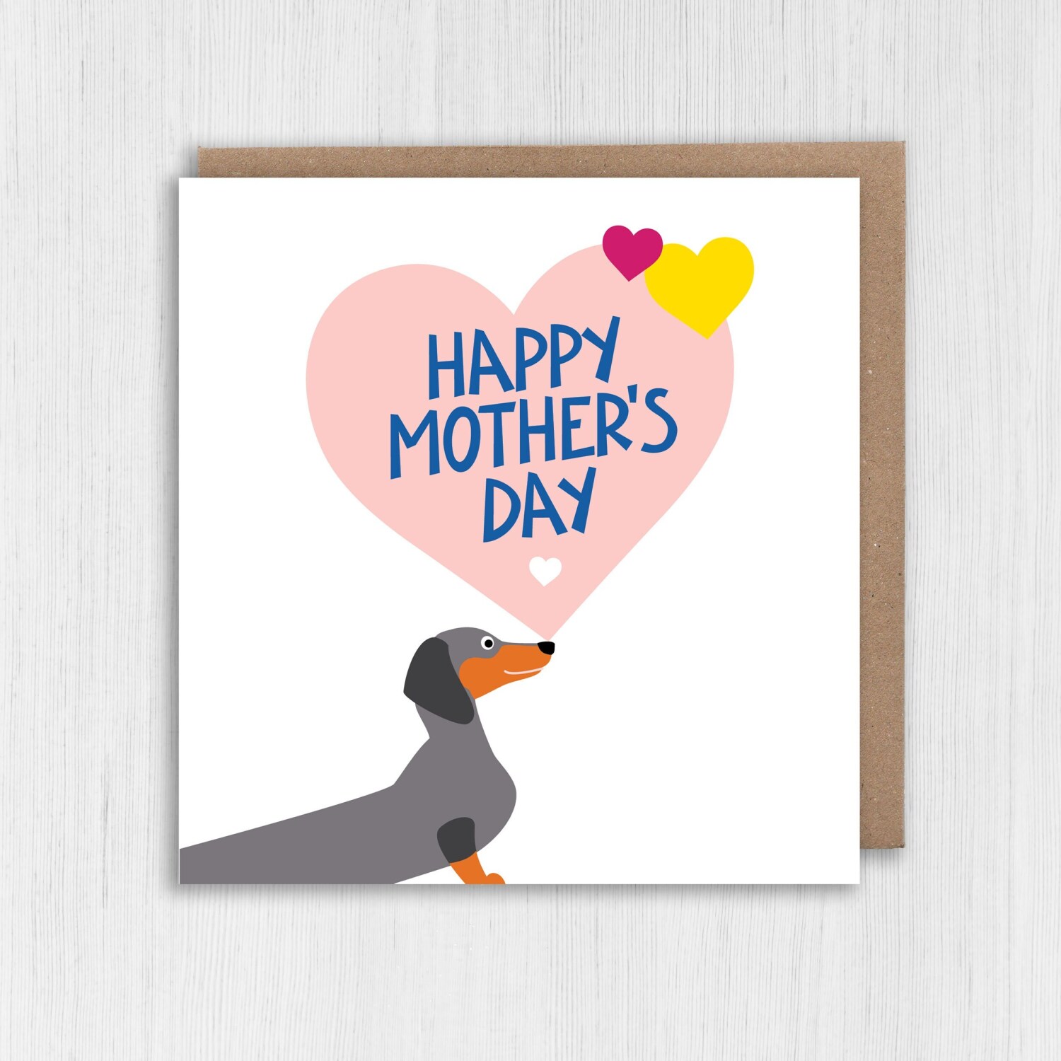 Dachshund dog balancing heart Mother's Day card for dog lover, dog owner, mum, mom, mother, dog mum, dog mom (Size A6/A5/A4/Square 6x6") - A6: Single card