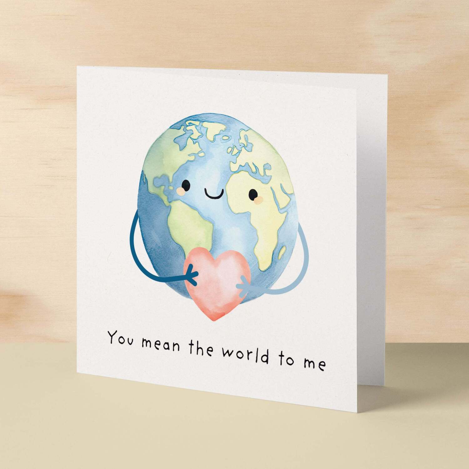 Anniversary Card For Girlfriend or Boyfriend You Mean the World To Me Cute Card For Wife Love Card For Husband - Square (6x6) / Blank Message