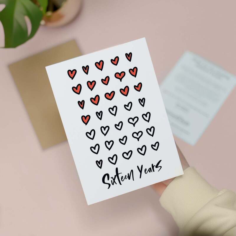 16th Wedding Anniversary Card For Wife Anniversary Card for Husband or Boyfriend Anniversary Card Girlfriend Anniversary Sixteen Year - Small (4x6) / Blank Message