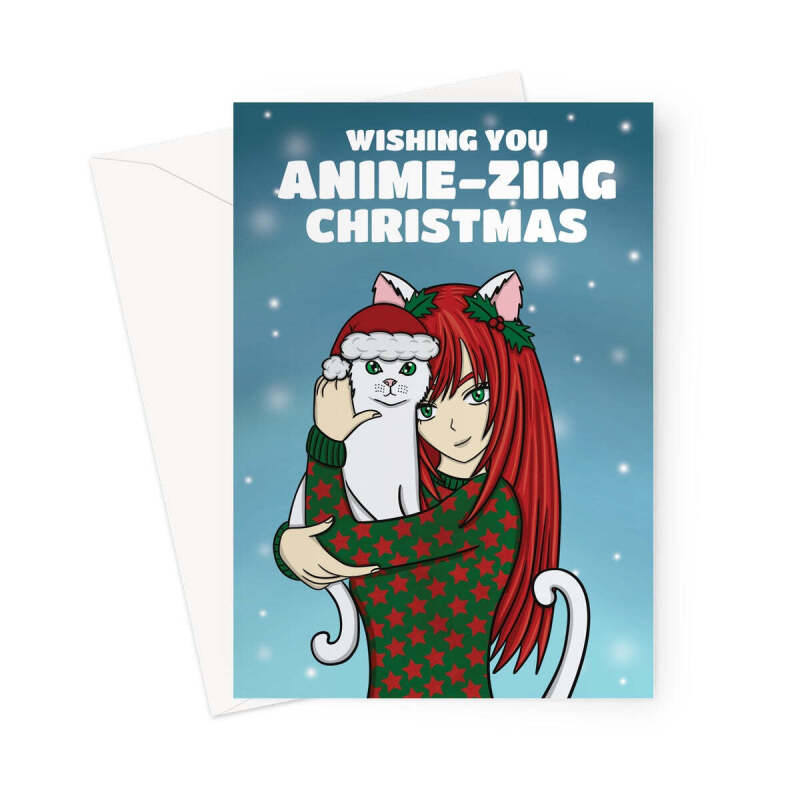 Cute Anime Girl Christmas Card - A5 Portrait - 1 Card