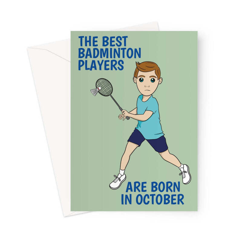 Badminton Greeting Card For A October Birthday - A5 Portrait - 1 Card