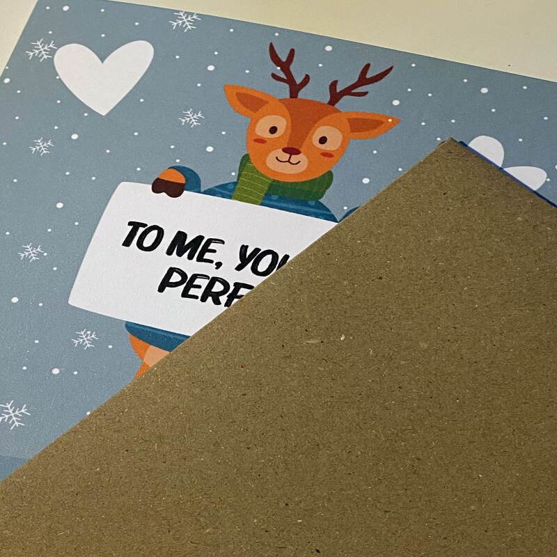 To me you are perfect reindeer Christmas, Holidays card for husband, wife, boyfriend, girlfriend, partner, mate (Size A6/A5/A4/Square 6x6") - A6: Single card