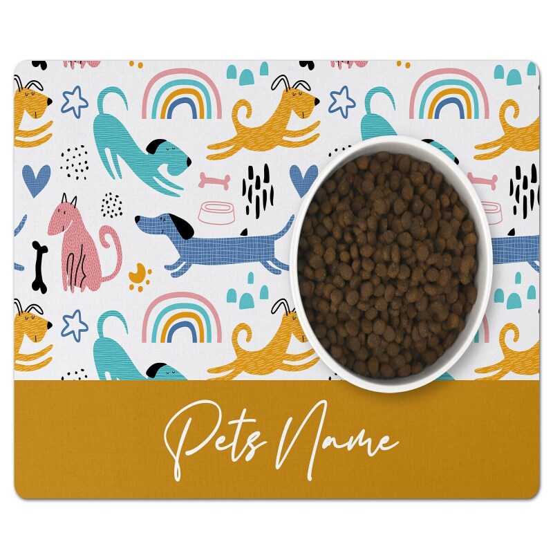 Dog Bowl Mat, Personalised Pet Bowl Mat, Customised Bowl Mat, Dog Food Mat, Puppy Bowl Mat, Cat Kitten Mat,Dog Mat Gift, Dog Lover Gift Mat - Blue