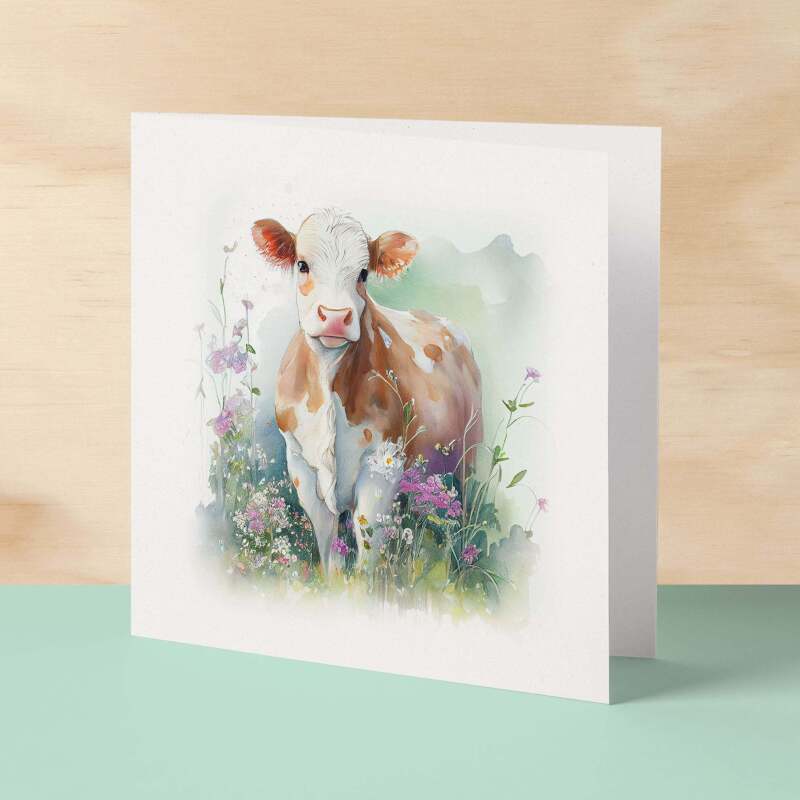 Notelet Card of a Cow For Anyone Any Occasion Card For Her or For Him Card For Birthday or Easter Card Thank You Card - Square (6x6) / Blank Message